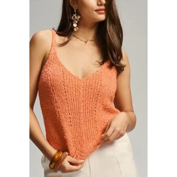 Anthropologie V Neck Pointelle Sweater Tank Coral Size S - Picture 2 of 6